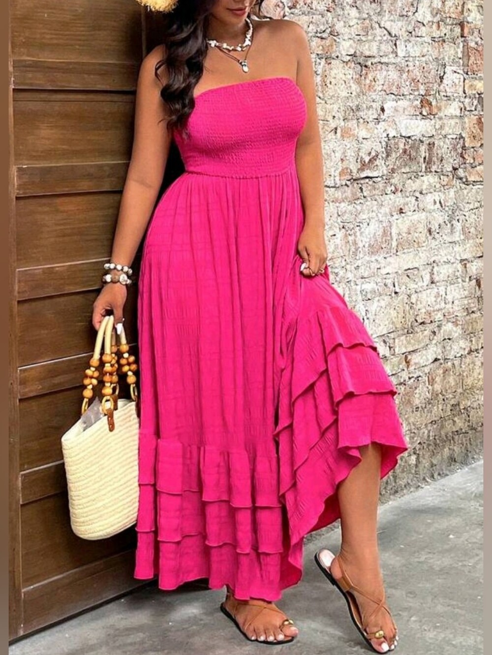 Pink Strapless Ruffle Maxi Dress PLUS - Picture 2 of 9
